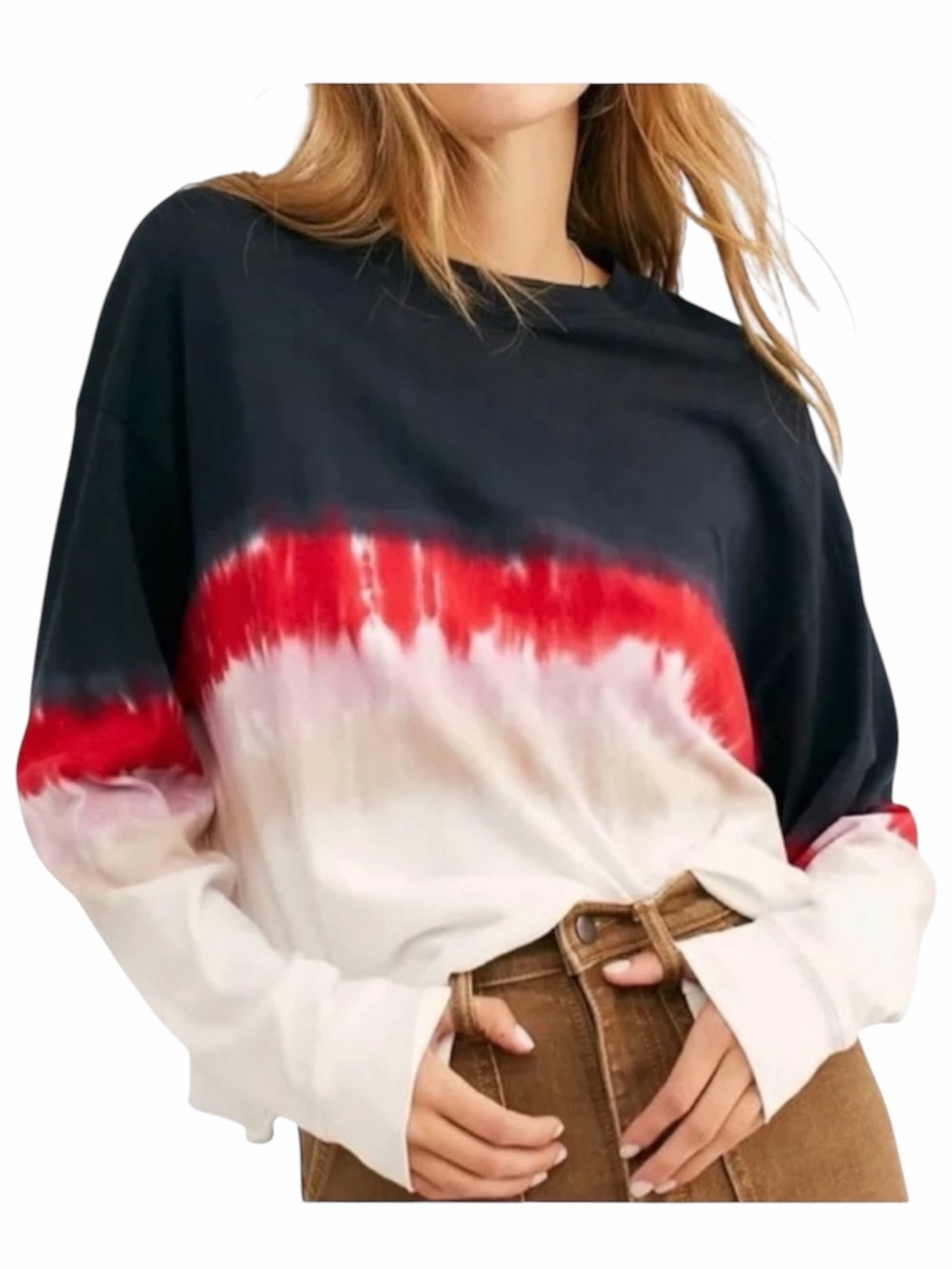 Daydreamer for Free People Ombre Relaxed Fit 100% Cotton Long Sleeve Tee